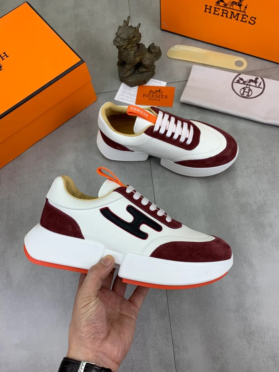 Men's shoes 💰P460 new style [HERMES] Hermès - High-end quality original order - Upper: 🔝 Napa calfskin, sewn brand 'H' totem - Inner: water-dyed cowhide - Outsole: ultra-light TPU foam; molded outsole - Ultra-high quality control·Fine workmanship: highlighted (high-end·luxury·grade) -Size: 38-44 (45 can be customized)·